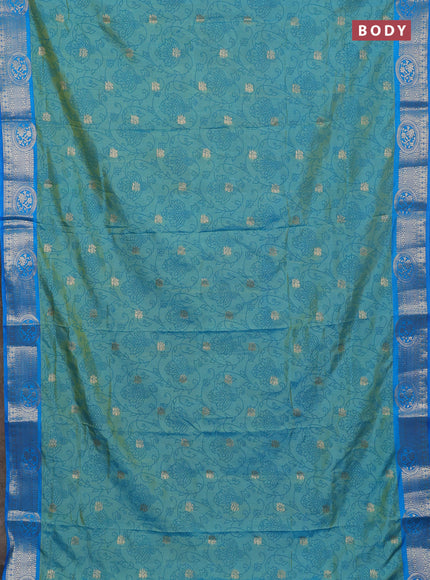 Semi raw silk saree dual shade of teal blue and cs blue with allover prints & 1000 zari buttas and zari woven border