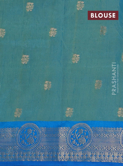 Semi raw silk saree dual shade of teal blue and cs blue with allover prints & 1000 zari buttas and zari woven border