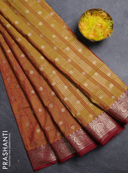 Semi raw silk saree light green and green with allover prints & 1000 zari buttas and zari woven border
