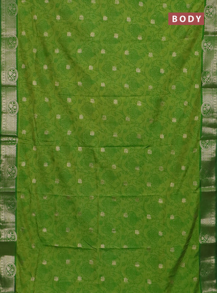 Semi raw silk saree light green and green with allover prints & 1000 zari buttas and zari woven border