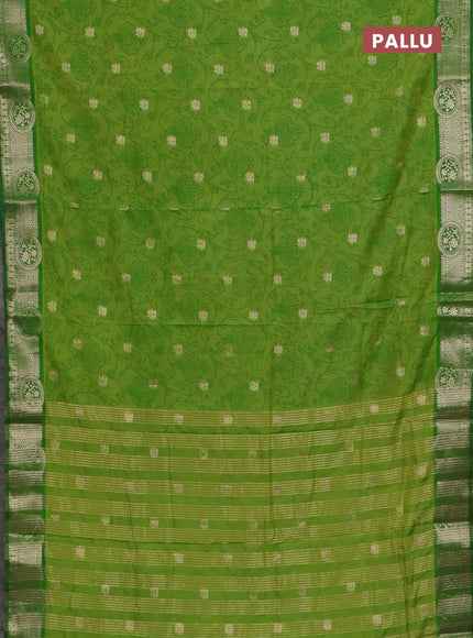 Semi raw silk saree light green and green with allover prints & 1000 zari buttas and zari woven border