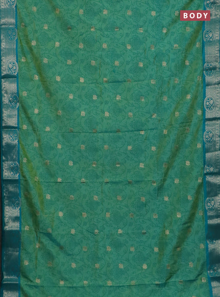 Semi raw silk saree teal bluish green and teal green with allover prints & 1000 zari buttas and zari woven border