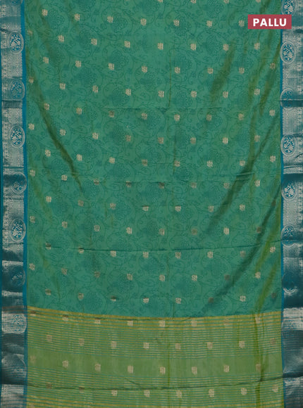 Semi raw silk saree teal bluish green and teal green with allover prints & 1000 zari buttas and zari woven border