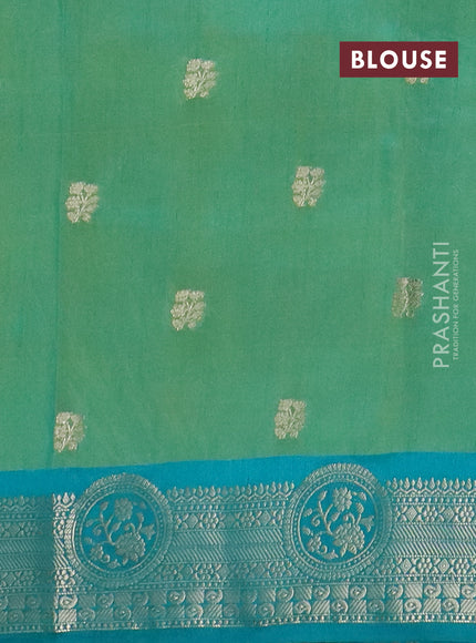 Semi raw silk saree teal bluish green and teal green with allover prints & 1000 zari buttas and zari woven border