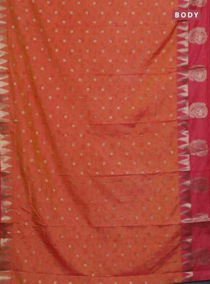 Semi raw silk saree dual shade of orange and peach pink with allover prints & 1000 zari buttas and zari woven paisley butta border