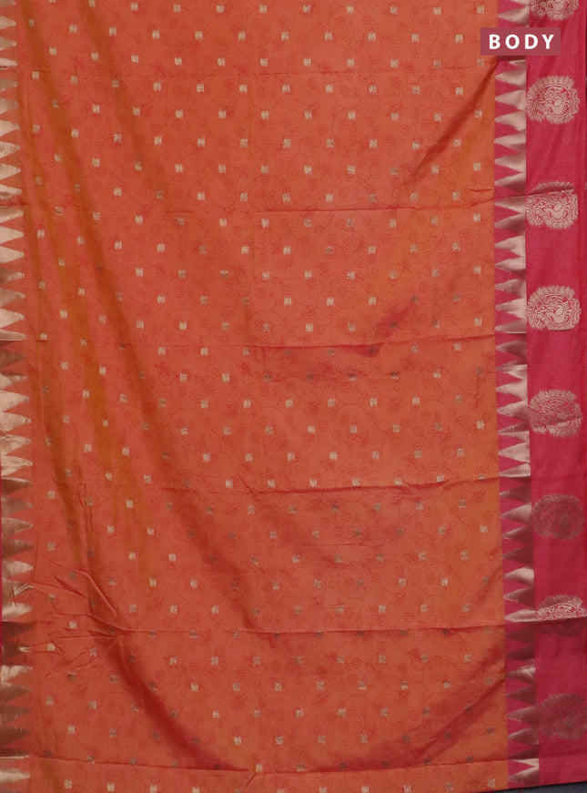 Semi raw silk saree dual shade of orange and peach pink with allover prints & 1000 zari buttas and zari woven paisley butta border