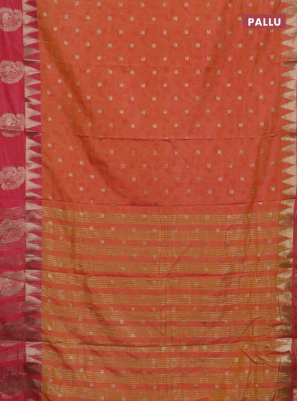 Semi raw silk saree dual shade of orange and peach pink with allover prints & 1000 zari buttas and zari woven paisley butta border