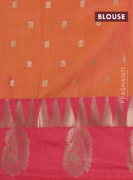 Semi raw silk saree dual shade of orange and peach pink with allover prints & 1000 zari buttas and zari woven paisley butta border
