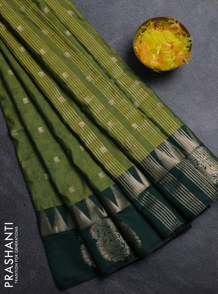 Semi raw silk saree mehendi green and bottle green with allover prints & 1000 zari buttas and zari woven paisley butta border