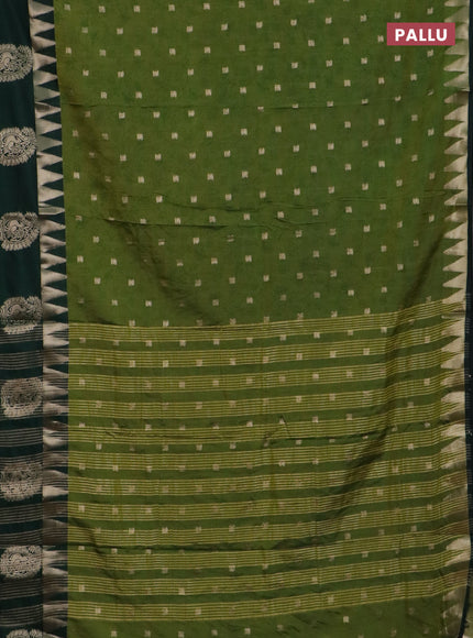 Semi raw silk saree mehendi green and bottle green with allover prints & 1000 zari buttas and zari woven paisley butta border