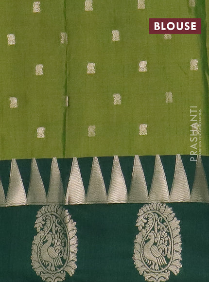 Semi raw silk saree mehendi green and bottle green with allover prints & 1000 zari buttas and zari woven paisley butta border