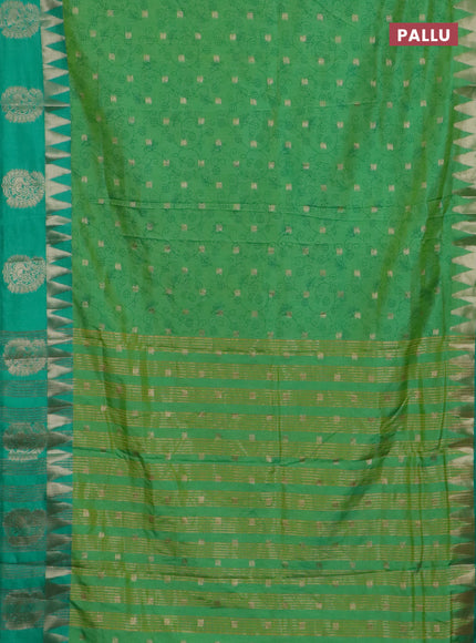 Semi raw silk saree dual shade of light green and teal green with allover prints & 1000 zari buttas and zari woven paisley butta border