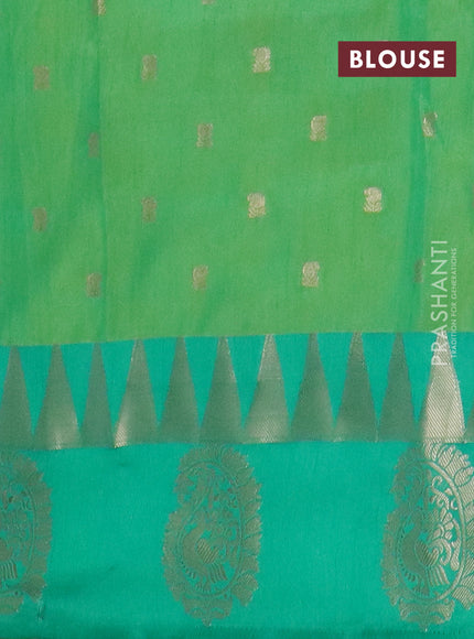 Semi raw silk saree dual shade of light green and teal green with allover prints & 1000 zari buttas and zari woven paisley butta border