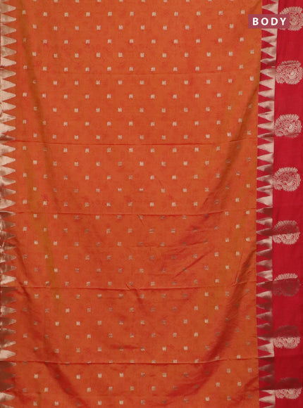 Semi raw silk saree dual shade of orange and red with allover prints & 1000 zari buttas and zari woven paisley butta border