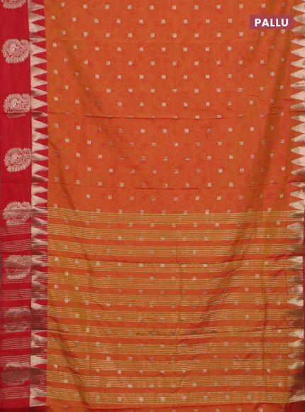 Semi raw silk saree dual shade of orange and red with allover prints & 1000 zari buttas and zari woven paisley butta border
