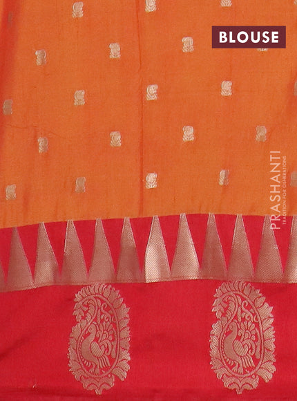 Semi raw silk saree dual shade of orange and red with allover prints & 1000 zari buttas and zari woven paisley butta border