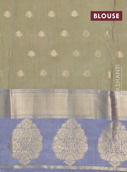 Semi raw silk saree elaichi green and grey with allover kalamkari prints & 1000 zari buttas and zari woven butta border