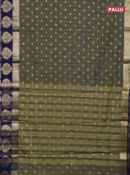 Semi raw silk saree dual shade of green and navy blue with allover kalamkari prints & 1000 zari buttas and zari woven butta border