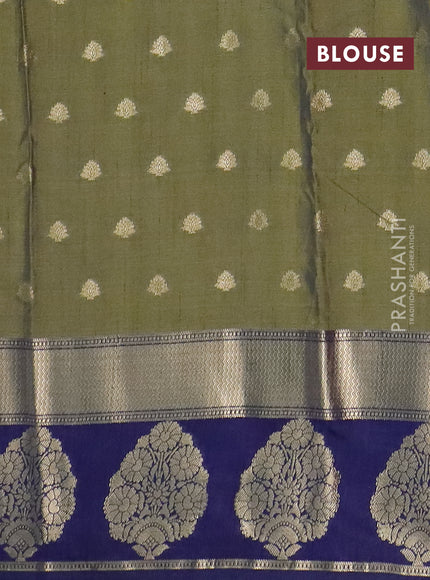Semi raw silk saree dual shade of green and navy blue with allover kalamkari prints & 1000 zari buttas and zari woven butta border