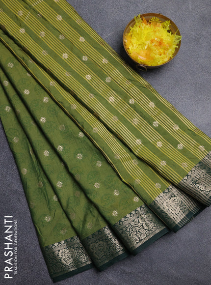 Semi raw silk saree green and dark green with butta prints & 1000 buttas and zari woven border