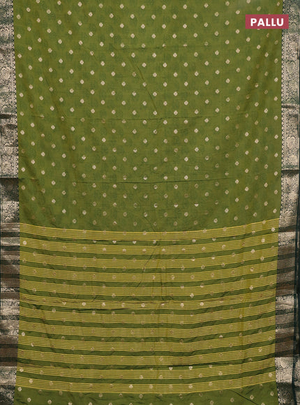 Semi raw silk saree green and dark green with butta prints & 1000 buttas and zari woven border