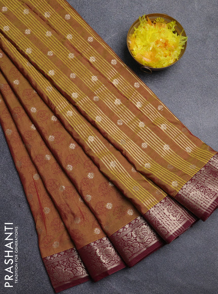 Semi raw silk saree mehendi green and maroon with butta prints & 1000 buttas and zari woven border