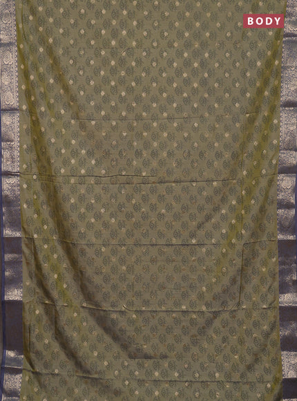 Semi raw silk saree elaichi green and grey with butta prints & 1000 buttas and zari woven border