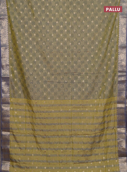 Semi raw silk saree elaichi green and grey with butta prints & 1000 buttas and zari woven border