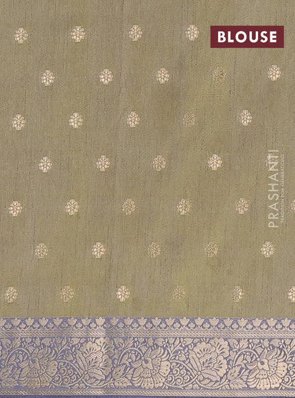 Semi raw silk saree elaichi green and grey with butta prints & 1000 buttas and zari woven border