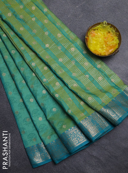 Semi raw silk saree teal green and teal blue with butta prints & 1000 buttas and zari woven border