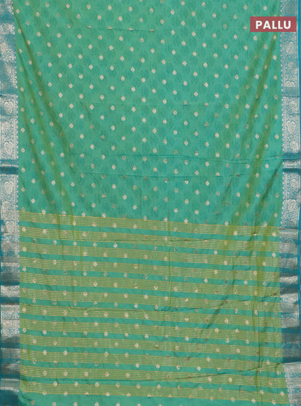 Semi raw silk saree teal green and teal blue with butta prints & 1000 buttas and zari woven border