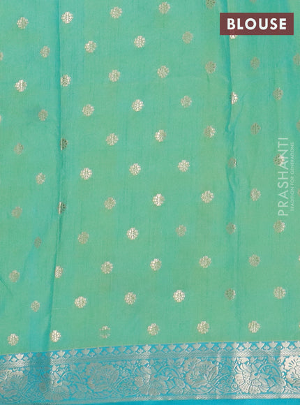 Semi raw silk saree teal green and teal blue with butta prints & 1000 buttas and zari woven border