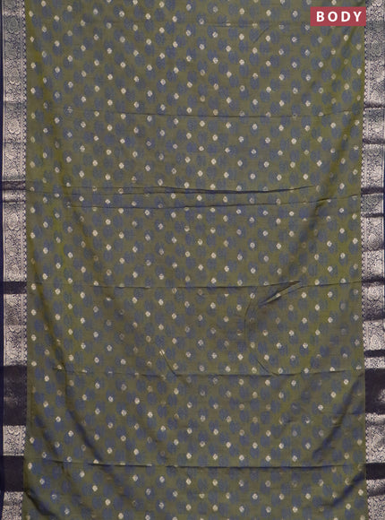 Semi raw silk saree sap green and navy blue with butta prints & 1000 buttas and zari woven border
