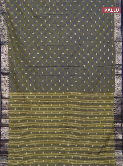 Semi raw silk saree sap green and navy blue with butta prints & 1000 buttas and zari woven border