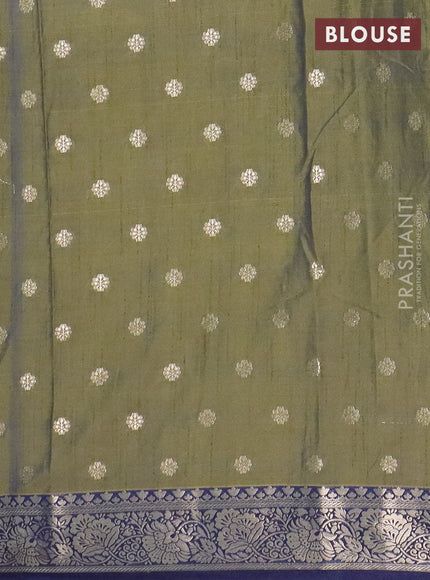 Semi raw silk saree sap green and navy blue with butta prints & 1000 buttas and zari woven border