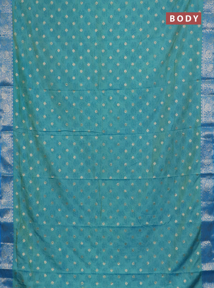 Semi raw silk saree teal blue and cs blue with butta prints & 1000 buttas and zari woven border