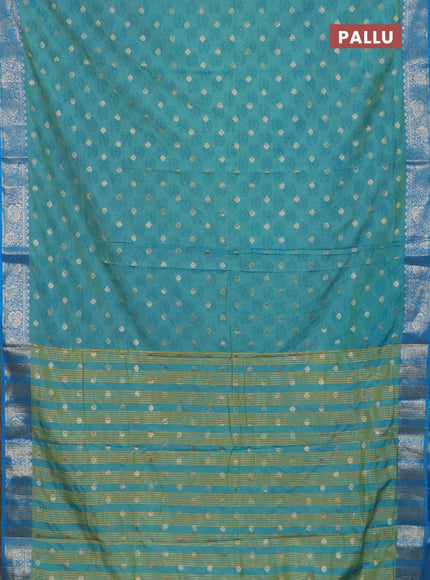 Semi raw silk saree teal blue and cs blue with butta prints & 1000 buttas and zari woven border