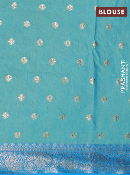 Semi raw silk saree teal blue and cs blue with butta prints & 1000 buttas and zari woven border
