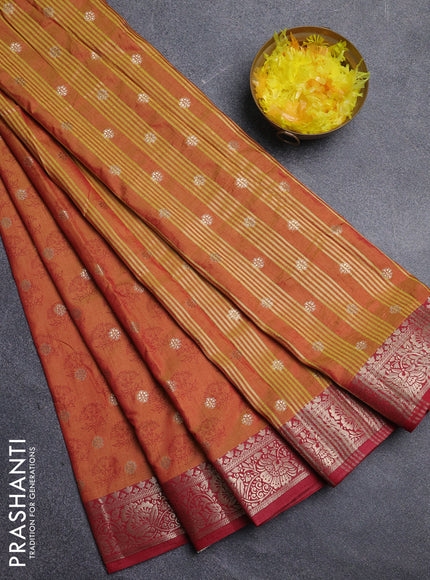 Semi raw silk saree dual shade of mustard and maroon with butta prints & 1000 buttas and zari woven border
