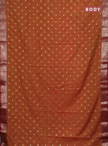 Semi raw silk saree dual shade of mustard and maroon with butta prints & 1000 buttas and zari woven border