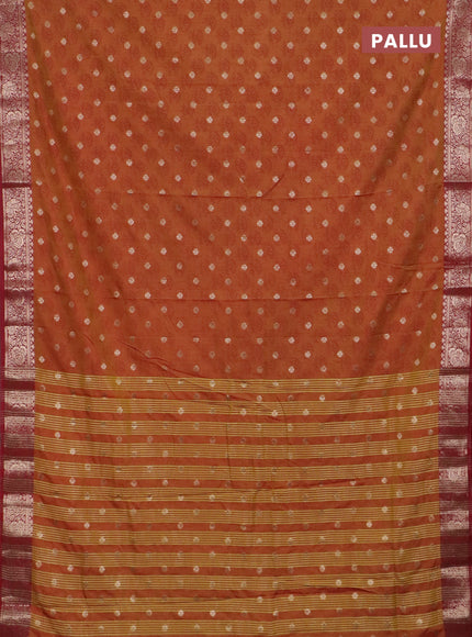 Semi raw silk saree dual shade of mustard and maroon with butta prints & 1000 buttas and zari woven border