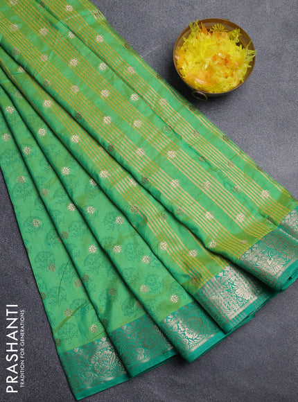Semi raw silk saree light green and green with butta prints & 1000 buttas and zari woven border