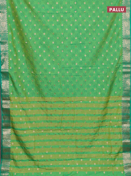 Semi raw silk saree light green and green with butta prints & 1000 buttas and zari woven border