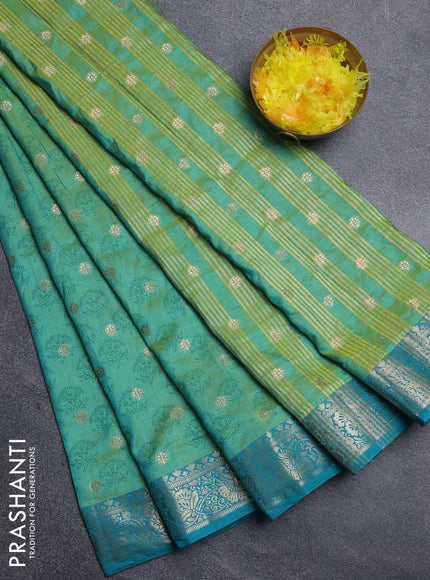 Semi raw silk saree teal green and teal blue with butta prints & 1000 buttas and zari woven border