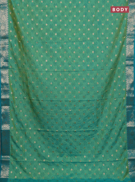 Semi raw silk saree teal green and teal blue with butta prints & 1000 buttas and zari woven border