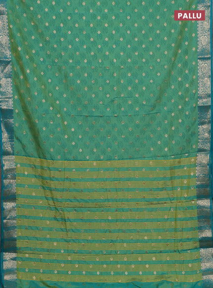 Semi raw silk saree teal green and teal blue with butta prints & 1000 buttas and zari woven border