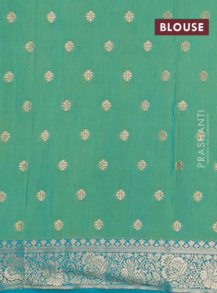 Semi raw silk saree teal green and teal blue with butta prints & 1000 buttas and zari woven border