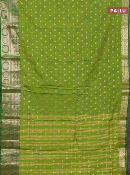 Semi raw silk saree light green and green with allover prints & 1000 zari buttas and zari woven border
