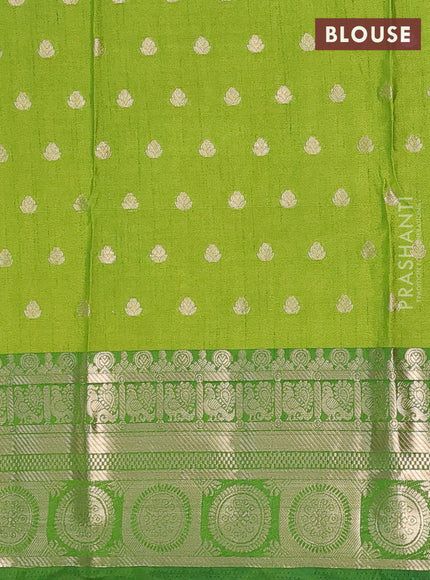 Semi raw silk saree light green and green with allover prints & 1000 zari buttas and zari woven border