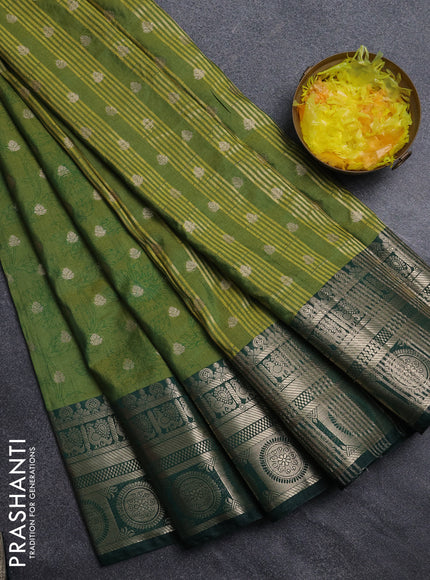 Semi raw silk saree mehendi green and bottle green with allover prints & 1000 zari buttas and zari woven border